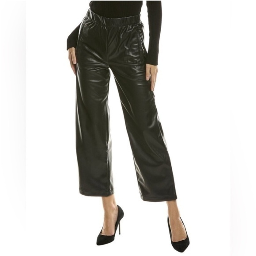 Mother Jeans The Skippety Ankle Pull-On Wide Wax On, Wax Off Black Faux Leather